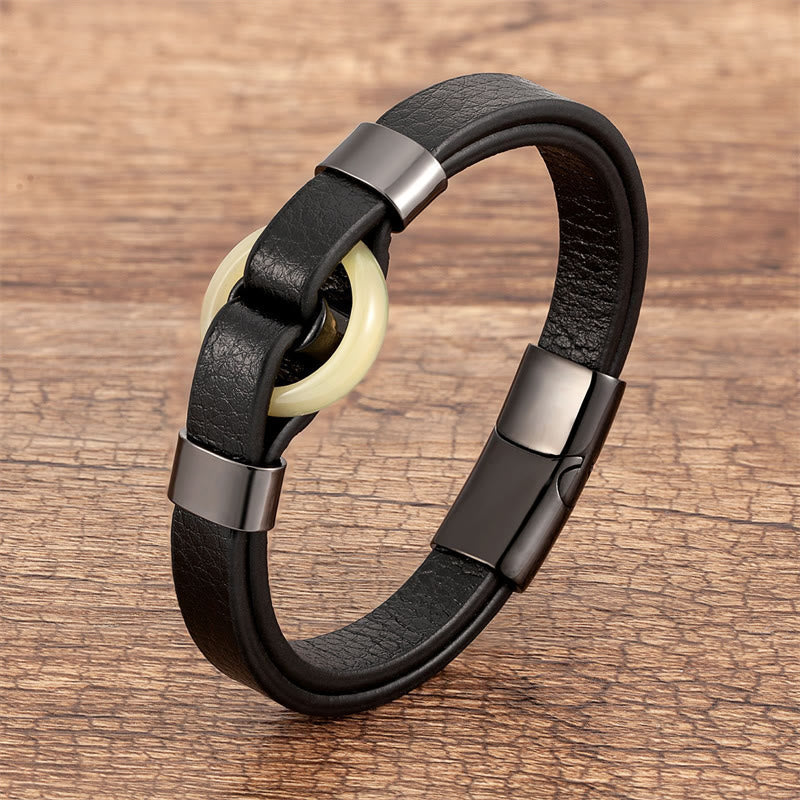 Bracelet à boucle magnétique en cuir d'aventurine verte 16-18 cm