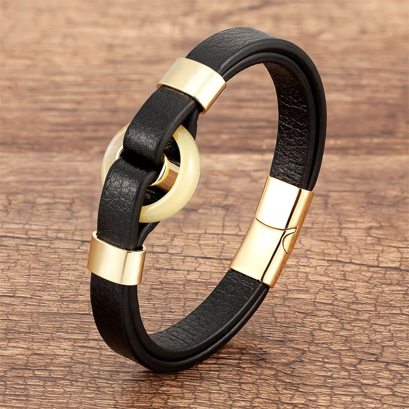 Bracelet à boucle magnétique en cuir d'aventurine verte 16-18 cm