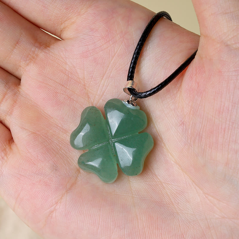 Collier porte-bonheur en aventurine verte | Breloque trèfle en argent sterling