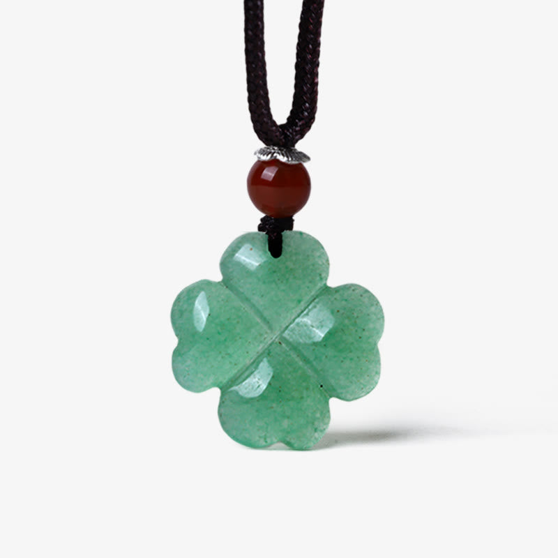 Collier porte-bonheur en aventurine verte | Breloque trèfle en argent sterling