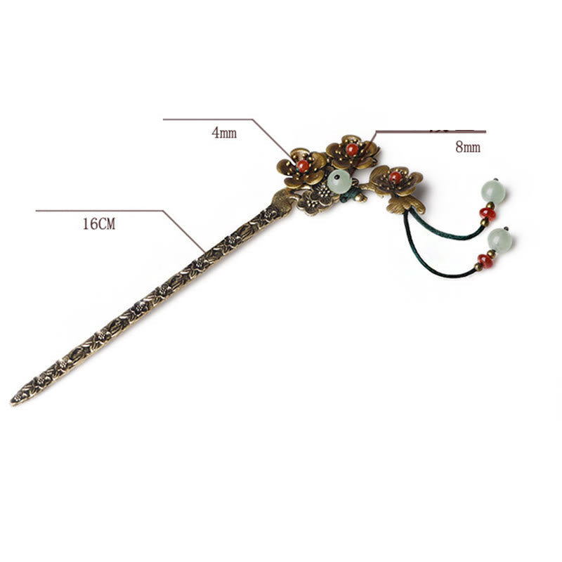 Épingle à cheveux apaisante en aventurine verte et agate rouge 16 cm