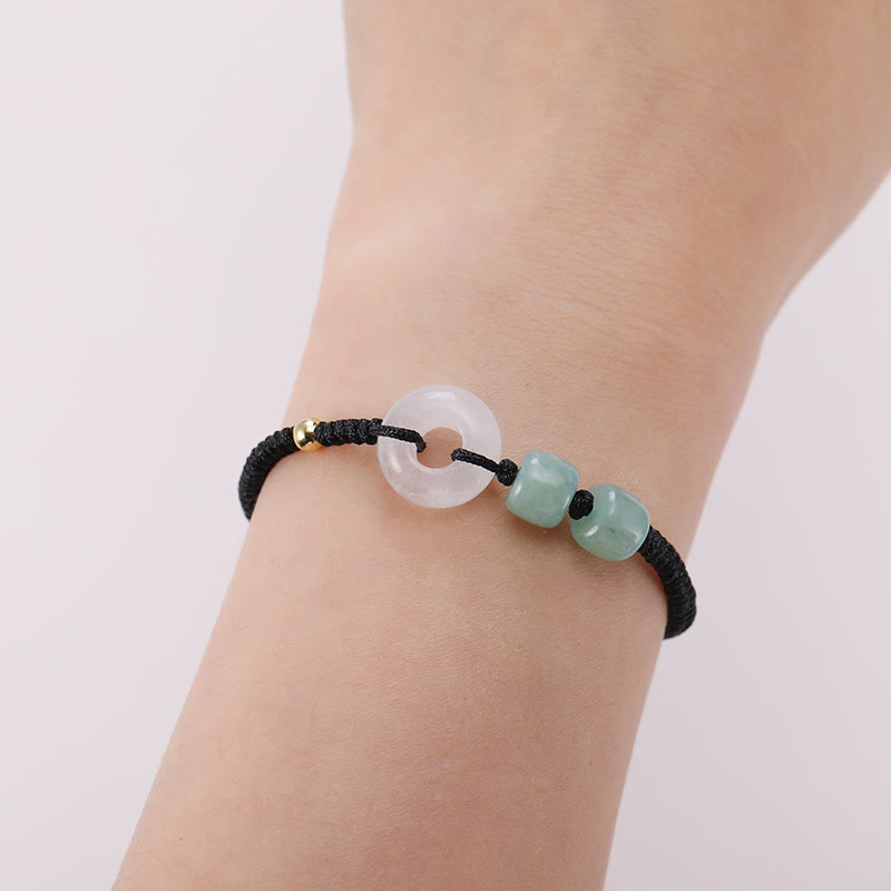 Bracelet couple boucle de paix en aventurine verte et jade blanc