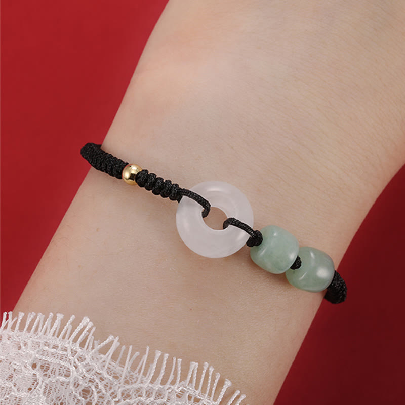 Bracelet couple boucle de paix en aventurine verte et jade blanc