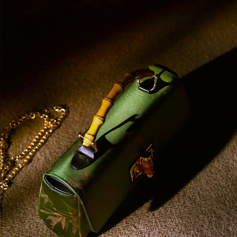 Sac à main en feuilles de bambou vertes avec chaîne en métal | Accessoire spirituel