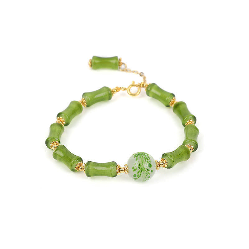 Bracelet spirituel en bambou vert Liuli et cristal d'agate mousse pour la richesse