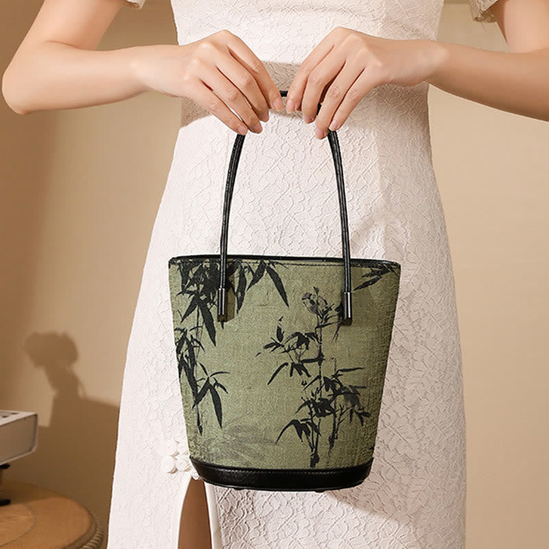 Sac bandoulière vintage imprimé bambou vert - Accessoire spirituel