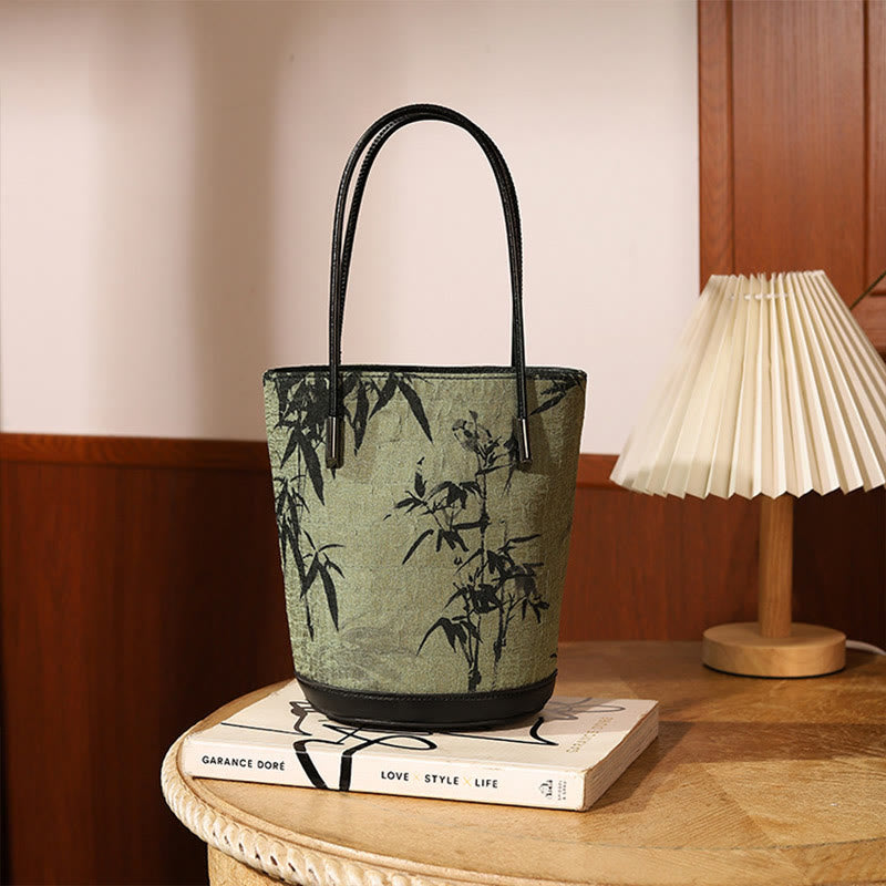 Sac bandoulière vintage imprimé bambou vert - Accessoire spirituel