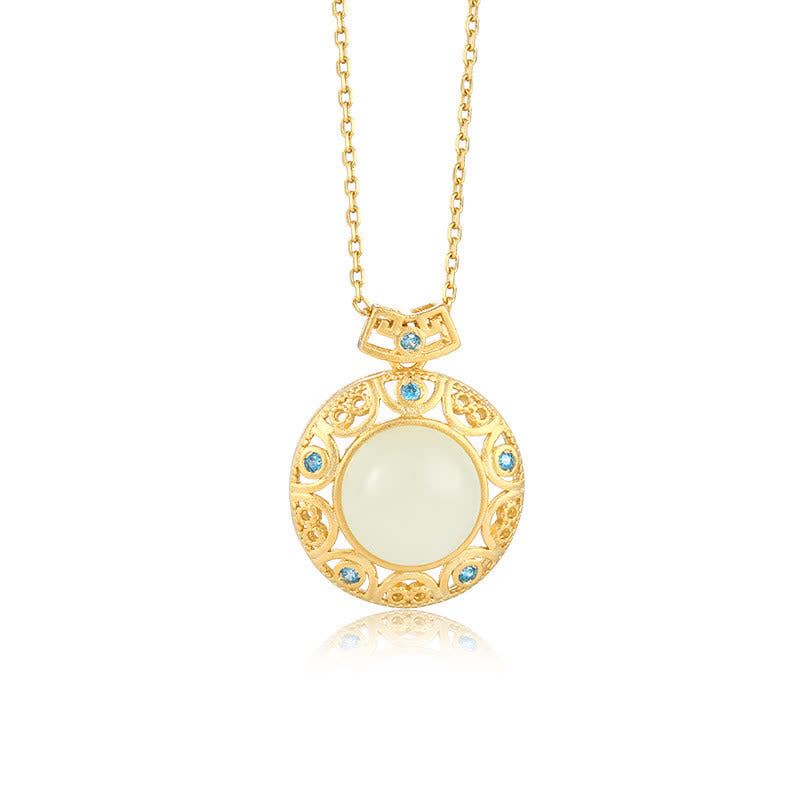 Collier de force en calcédoine verte et jade blanc Hetian