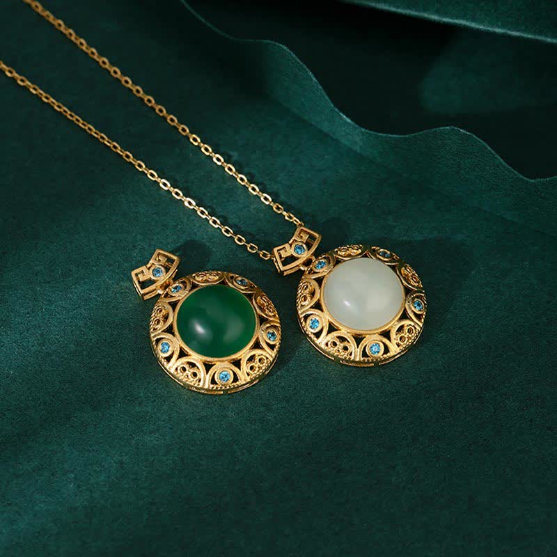 Collier de force en calcédoine verte et jade blanc Hetian