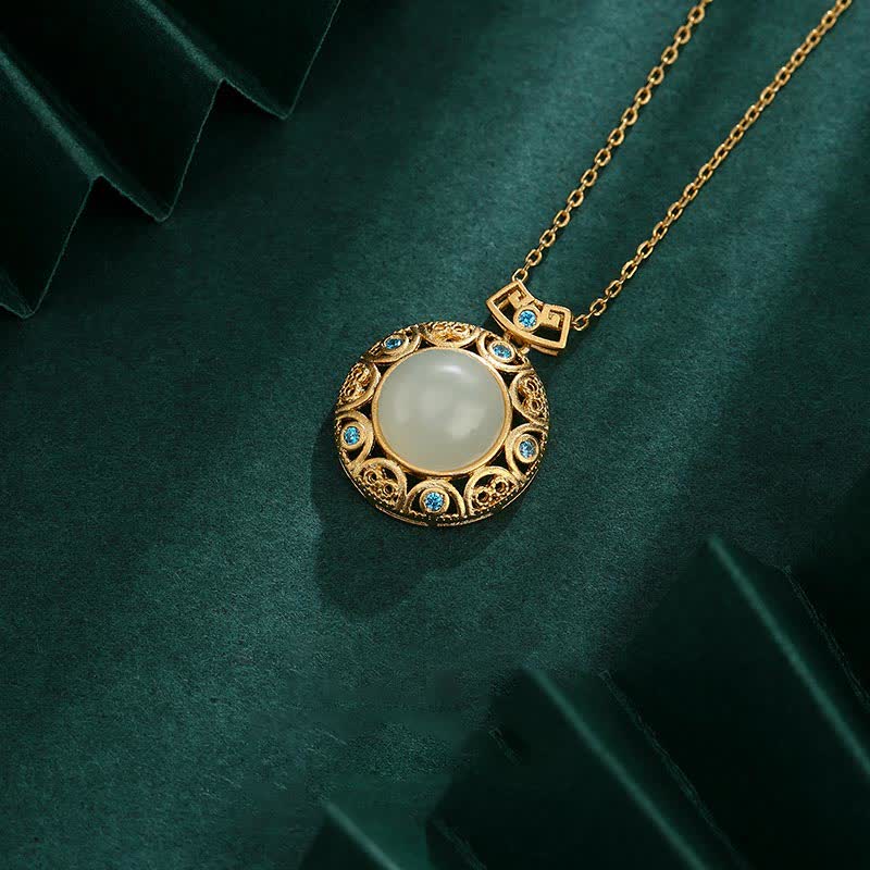 Collier de force en calcédoine verte et jade blanc Hetian