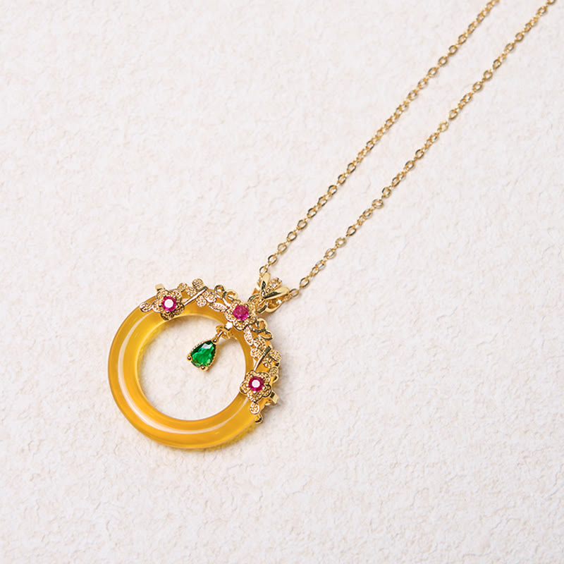 Collier de force avec boucle de paix en calcédoine verte