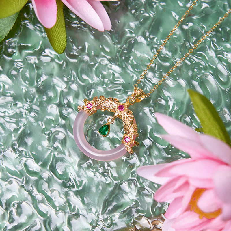 Collier de force avec boucle de paix en calcédoine verte