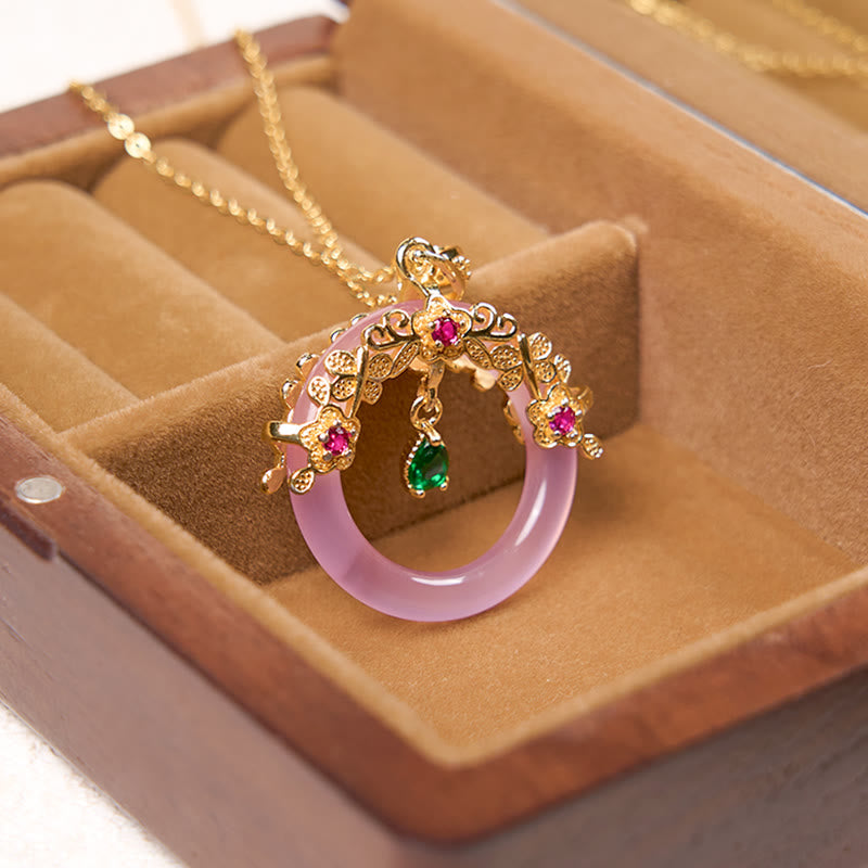 Collier de force avec boucle de paix en calcédoine verte