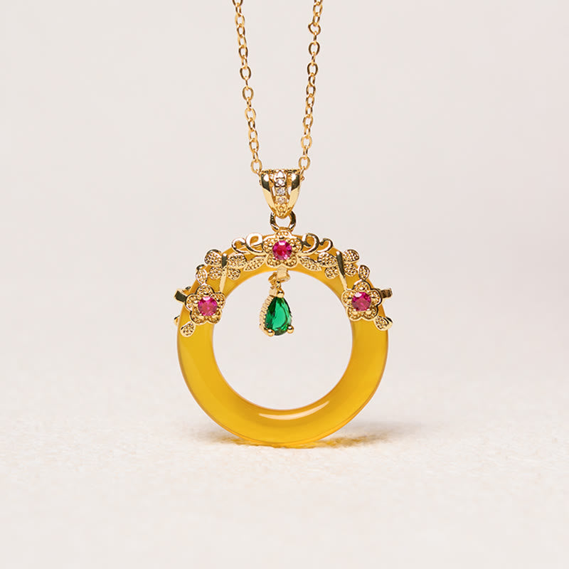 Collier de force avec boucle de paix en calcédoine verte