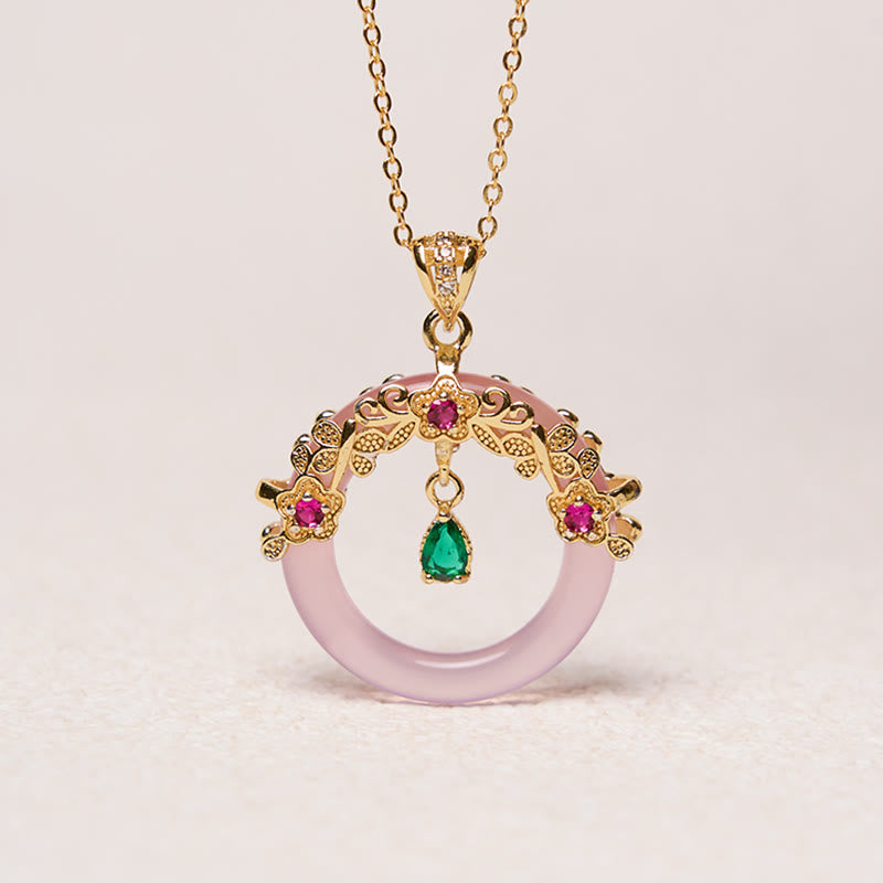 Collier de force avec boucle de paix en calcédoine verte