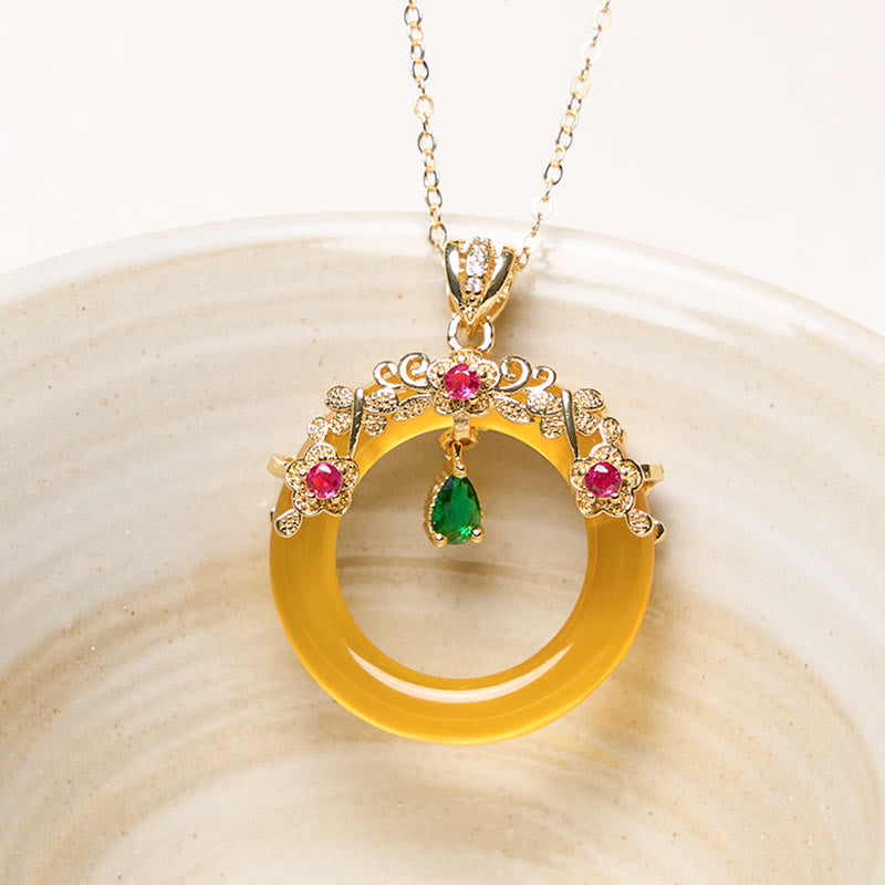 Collier de force avec boucle de paix en calcédoine verte