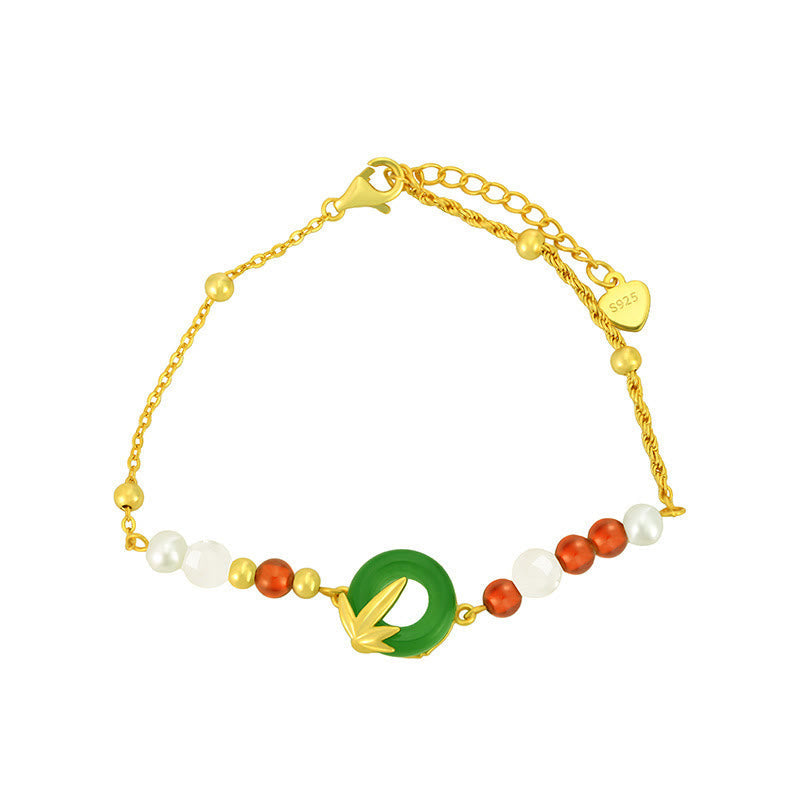 Bracelet boucle de paix en argent et calcédoine verte