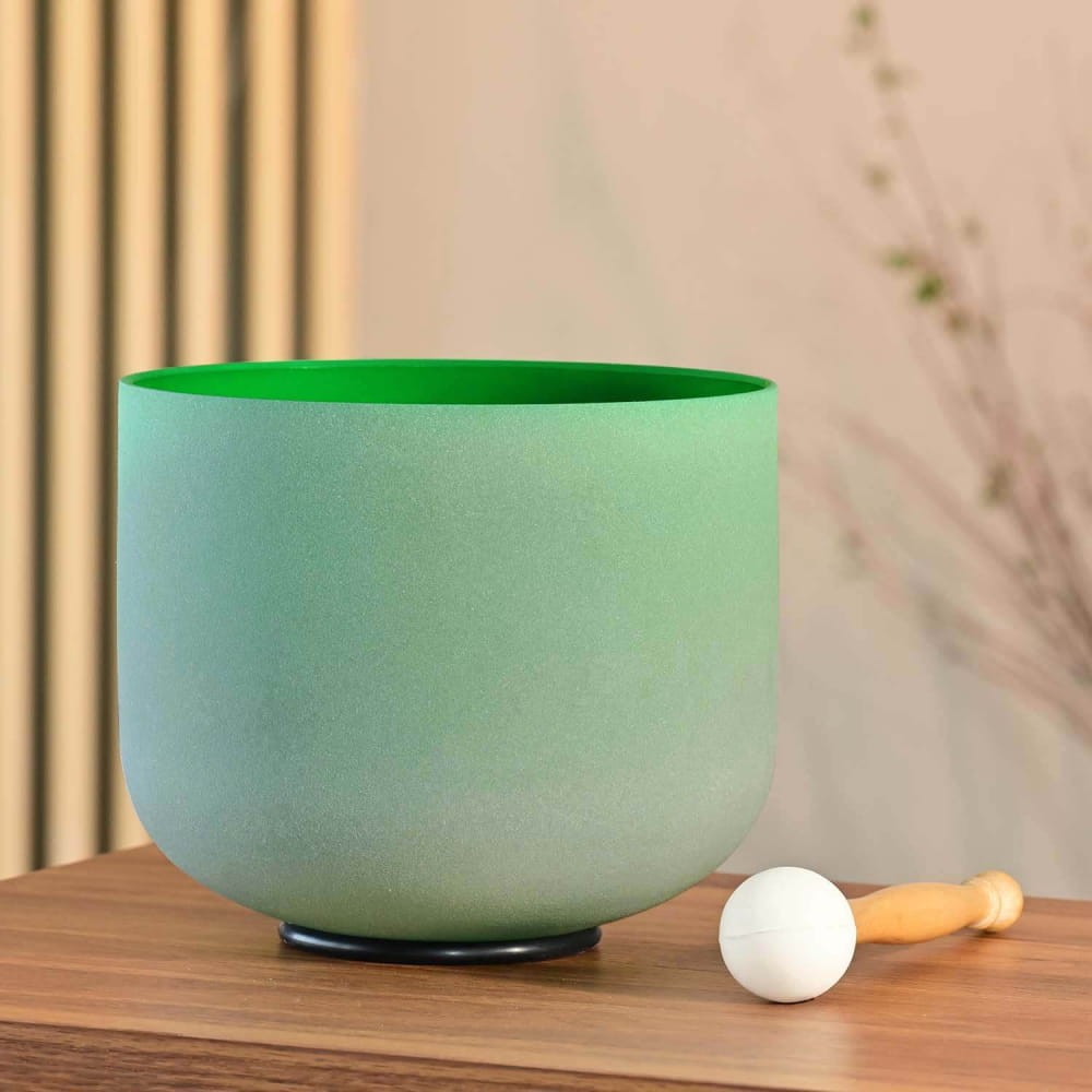 Green Color F Note Heart Chakra Crystal Singing Bowl - color bowl - On sale