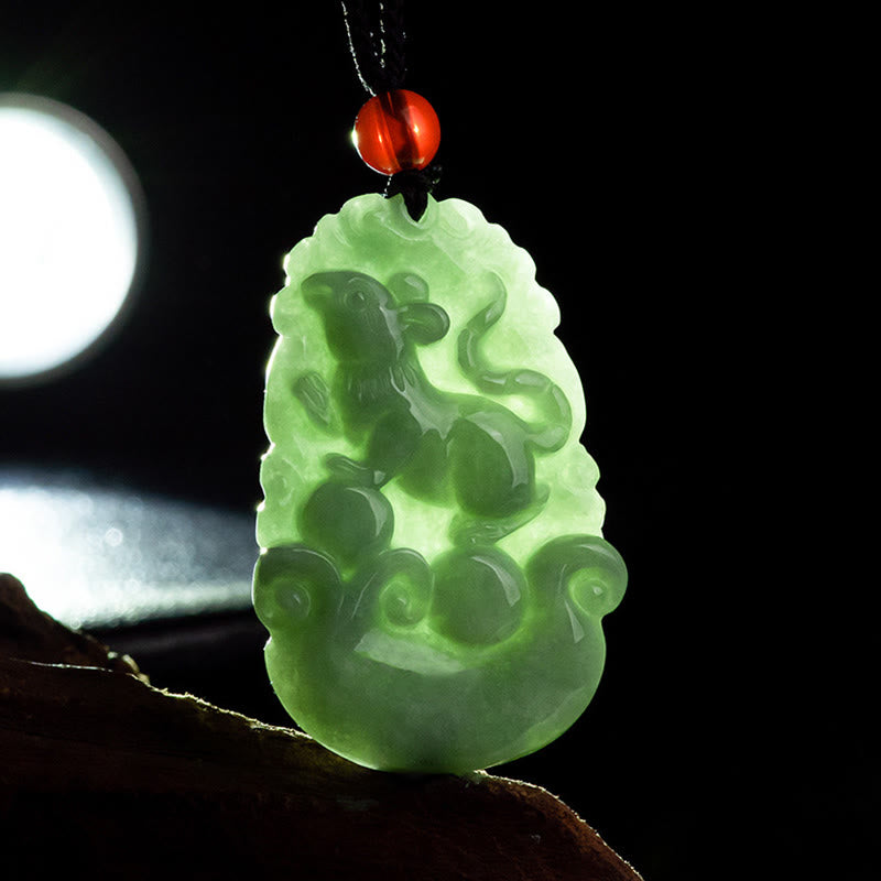 Collier porte-bonheur en jade vert (12 signes du zodiaque chinois) | Collier de prospérité