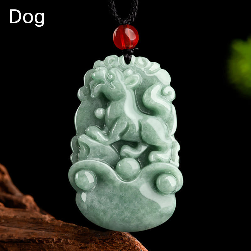 Collier porte-bonheur en jade vert (12 signes du zodiaque chinois) | Collier de prospérité