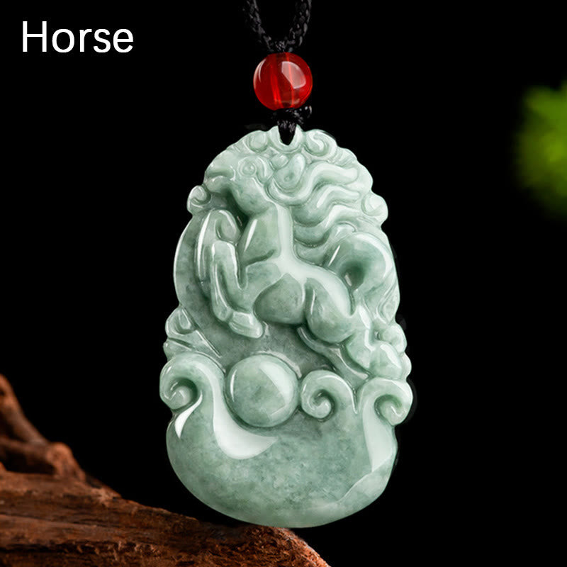 Collier porte-bonheur en jade vert (12 signes du zodiaque chinois) | Collier de prospérité