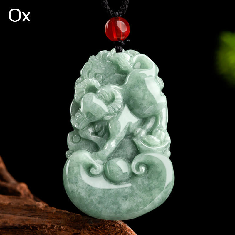 Collier porte-bonheur en jade vert (12 signes du zodiaque chinois) | Collier de prospérité