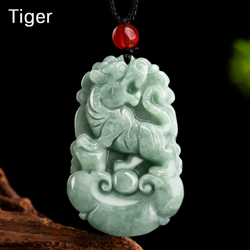 Collier porte-bonheur en jade vert (12 signes du zodiaque chinois) | Collier de prospérité