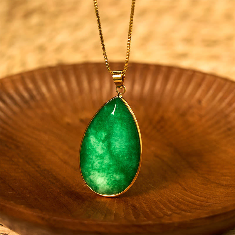 Collier pendentif Abondance en jade vert | Breloque de prospérité