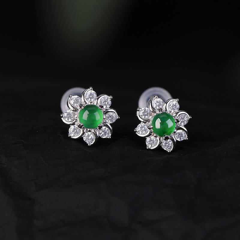 Boucles d'oreilles de prospérité en fleur de jade vert