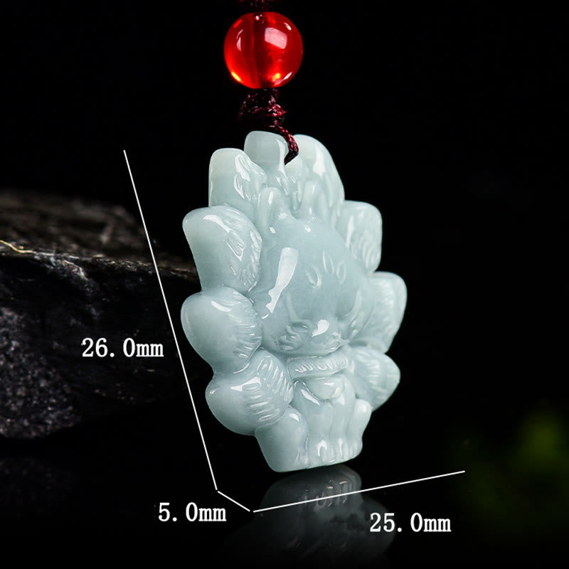 Collier renard à neuf queues en jade vert - Symbole de prospérité