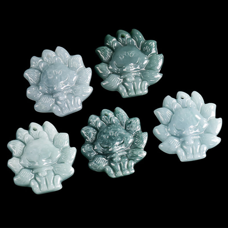 Collier renard à neuf queues en jade vert - Symbole de prospérité
