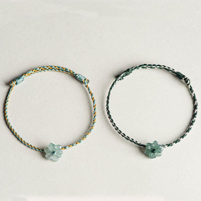 Bracelet de prospérité en jade vert orchidée avec cordon tressé