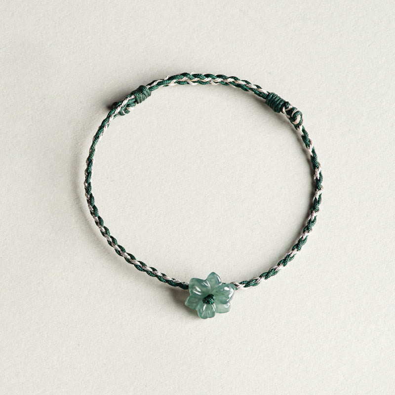 Bracelet de prospérité en jade vert orchidée avec cordon tressé