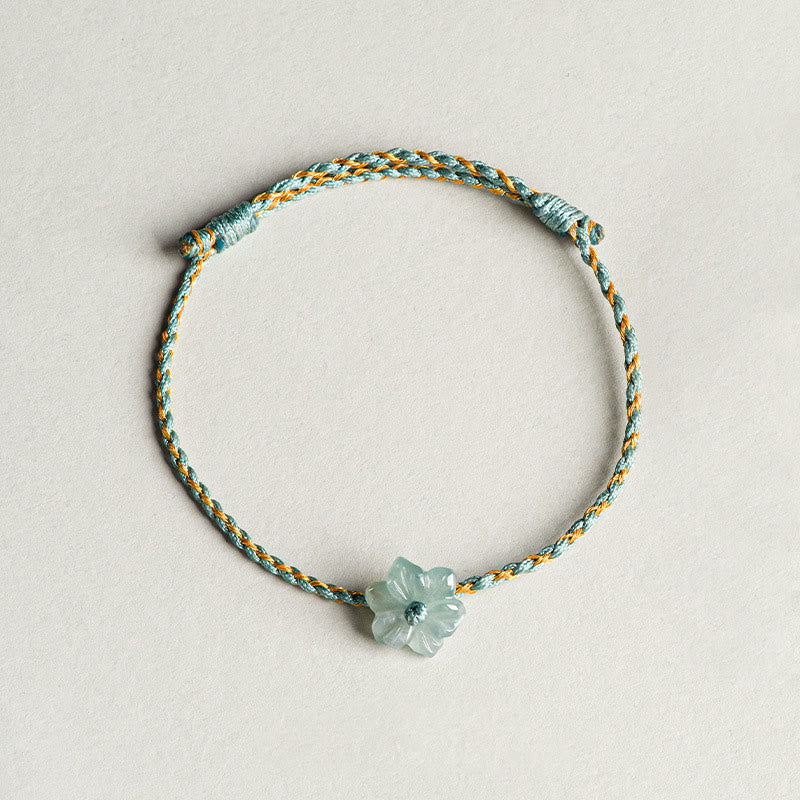 Bracelet de prospérité en jade vert orchidée avec cordon tressé