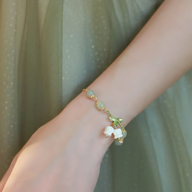 Bracelet de prospérité en jade vert | Chaîne muguet