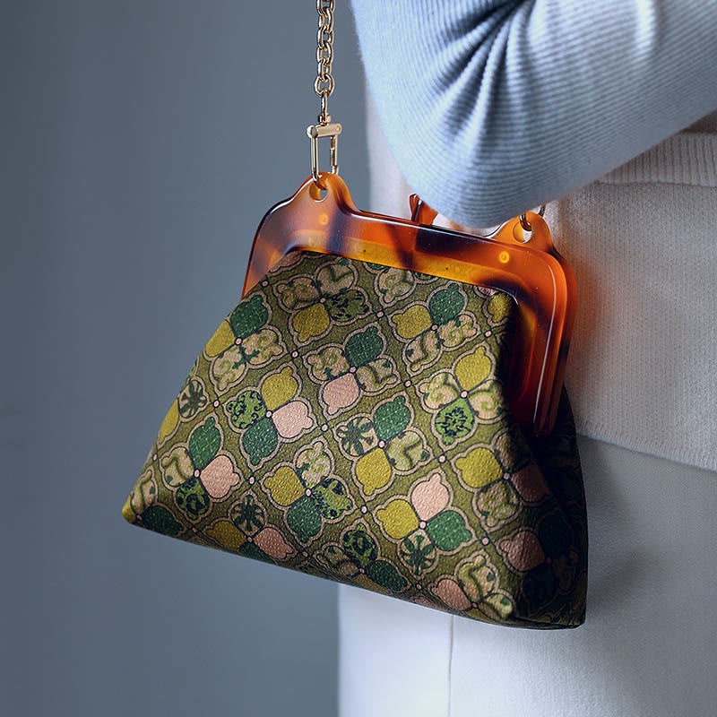 Sac bandoulière à feuilles vertes et chaîne en métal | Accessoires spirituels