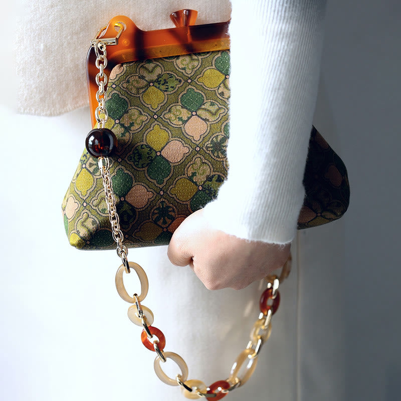 Sac bandoulière à feuilles vertes et chaîne en métal | Accessoires spirituels
