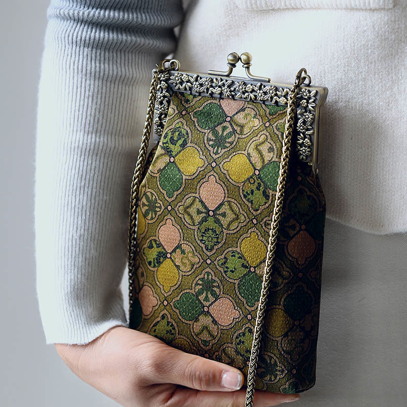 Sac bandoulière à feuilles vertes et chaîne en métal | Accessoires spirituels