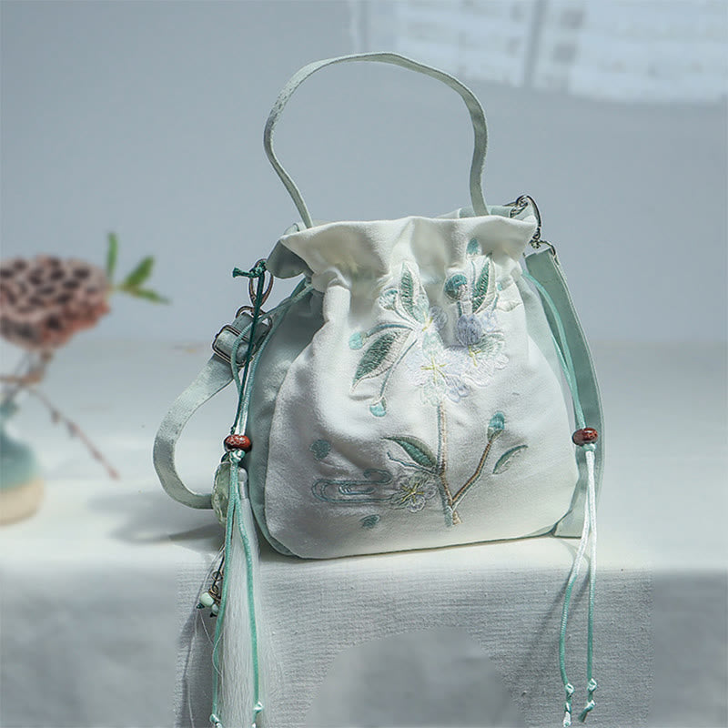 Sac fourre-tout en toile à fleurs de poirier vert 20 cm Accessoire