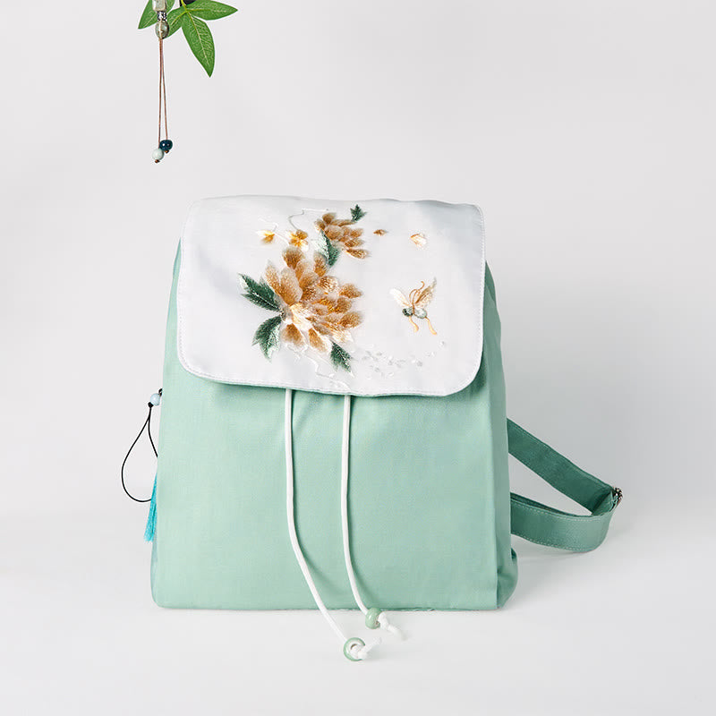 Sac à dos en toile à fleurs de pivoines vertes | Mindful Clothing