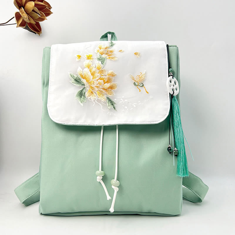 Sac à dos en toile à fleurs de pivoines vertes | Mindful Clothing