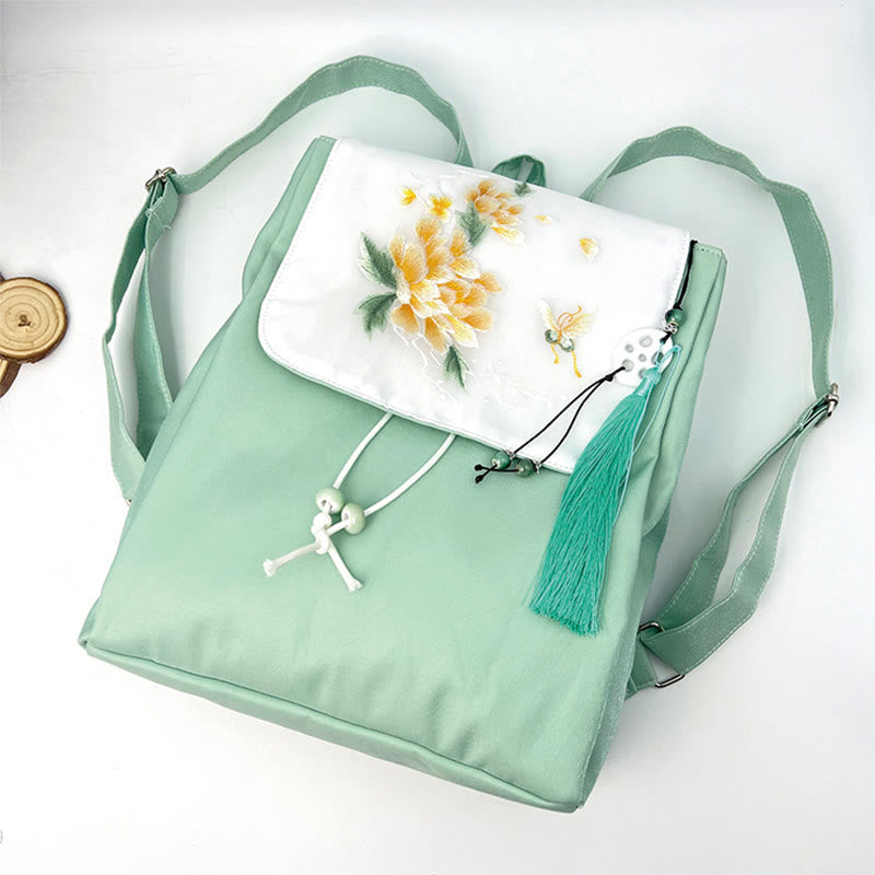 Sac à dos en toile à fleurs de pivoines vertes | Mindful Clothing