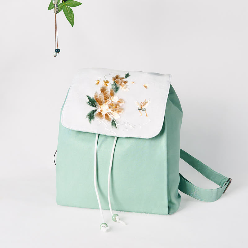 Sac à dos en toile à fleurs de pivoines vertes | Mindful Clothing