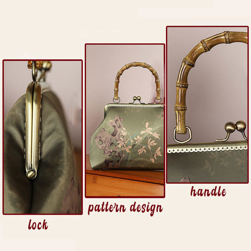Sac à bandoulière avec poignée en bambou et plantes vertes