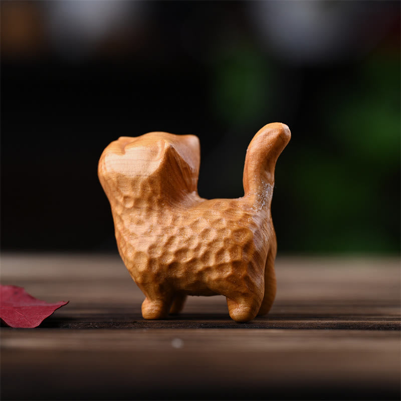 Chat en bois de santal vert 9,5 cm Décoration zen pour la protection et le calme
