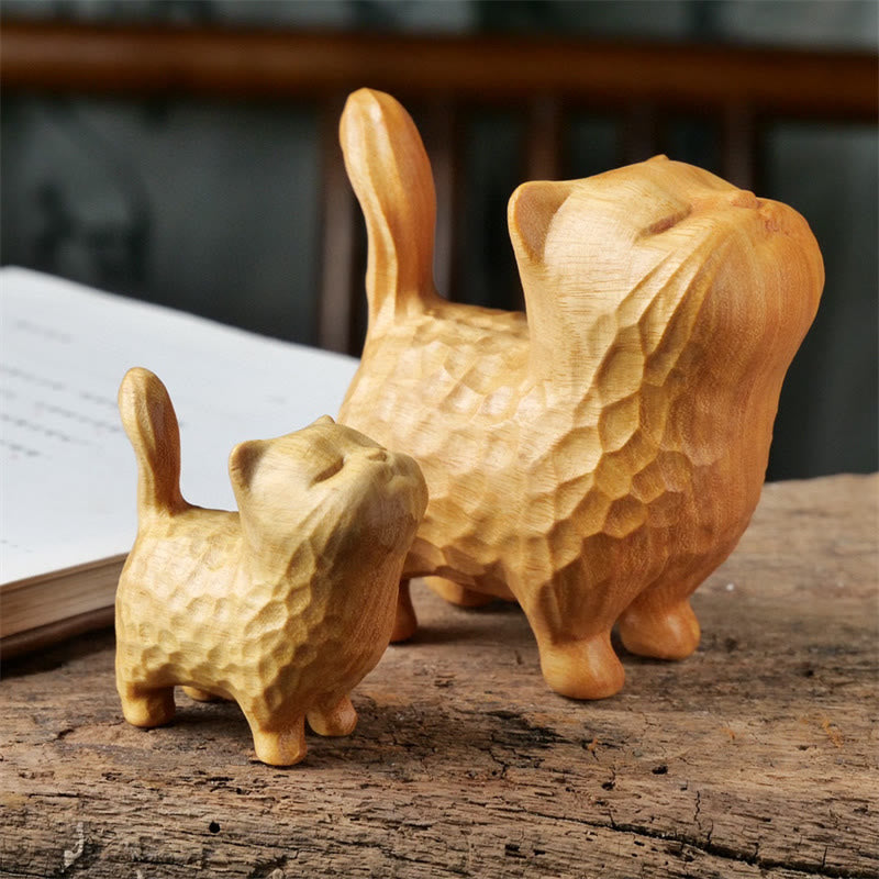 Chat en bois de santal vert 9,5 cm Décoration zen pour la protection et le calme