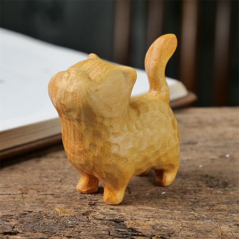 Chat en bois de santal vert 9,5 cm Décoration zen pour la protection et le calme