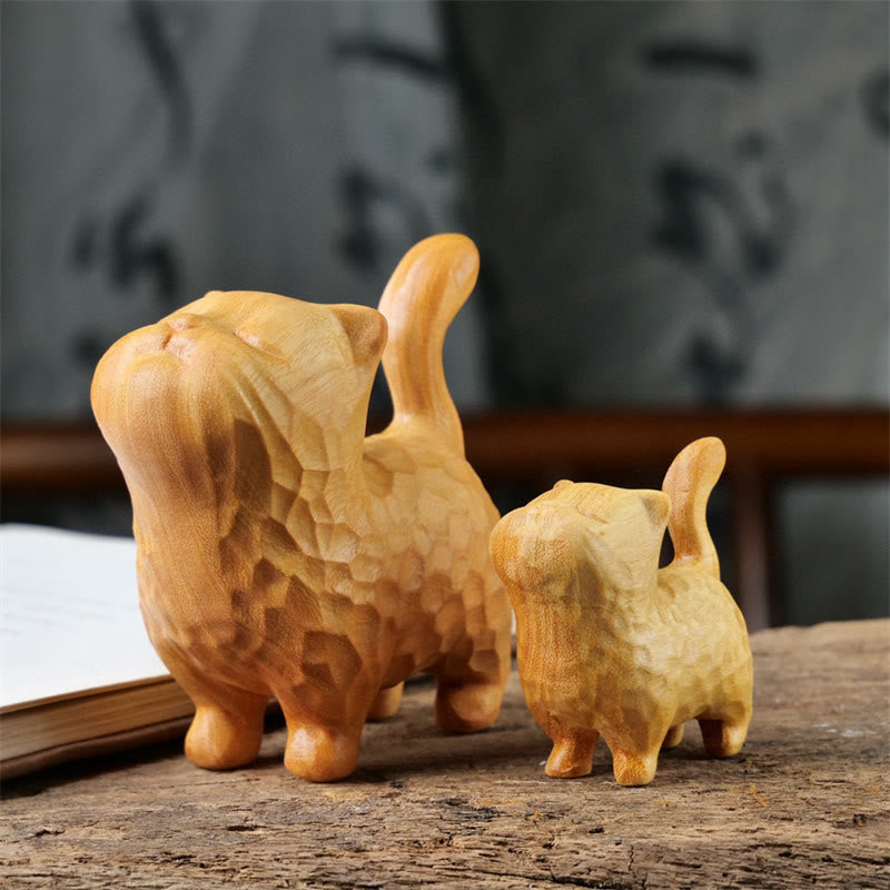 Chat en bois de santal vert 9,5 cm Décoration zen pour la protection et le calme