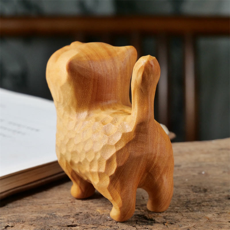 Chat en bois de santal vert 9,5 cm Décoration zen pour la protection et le calme
