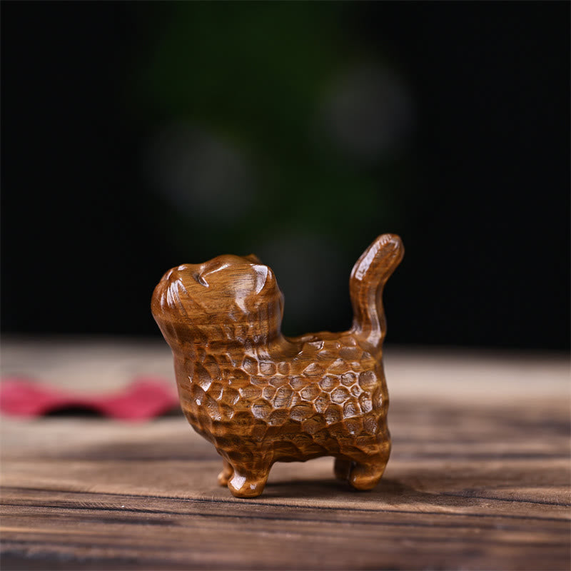 Chat en bois de santal vert 9,5 cm Décoration zen pour la protection et le calme
